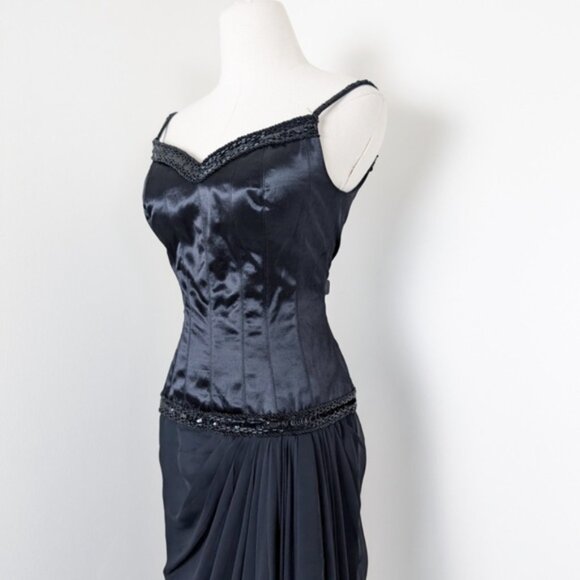 80s does 20s Midi Dress Asymmetrical Drop Waist Chiffon Beading Vneck - Picture 8 of 16